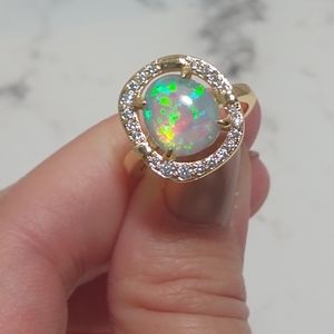 Elegant Gold Opal Ring with Diamond Accents
